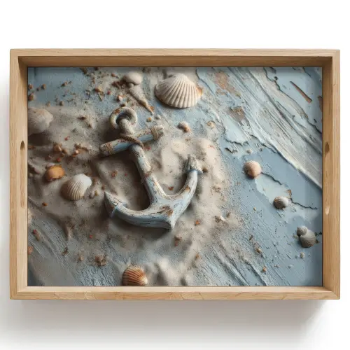 Anker - Hout - Schelpen - Zand Dienblad Rechthoek middel -z3d_shopping