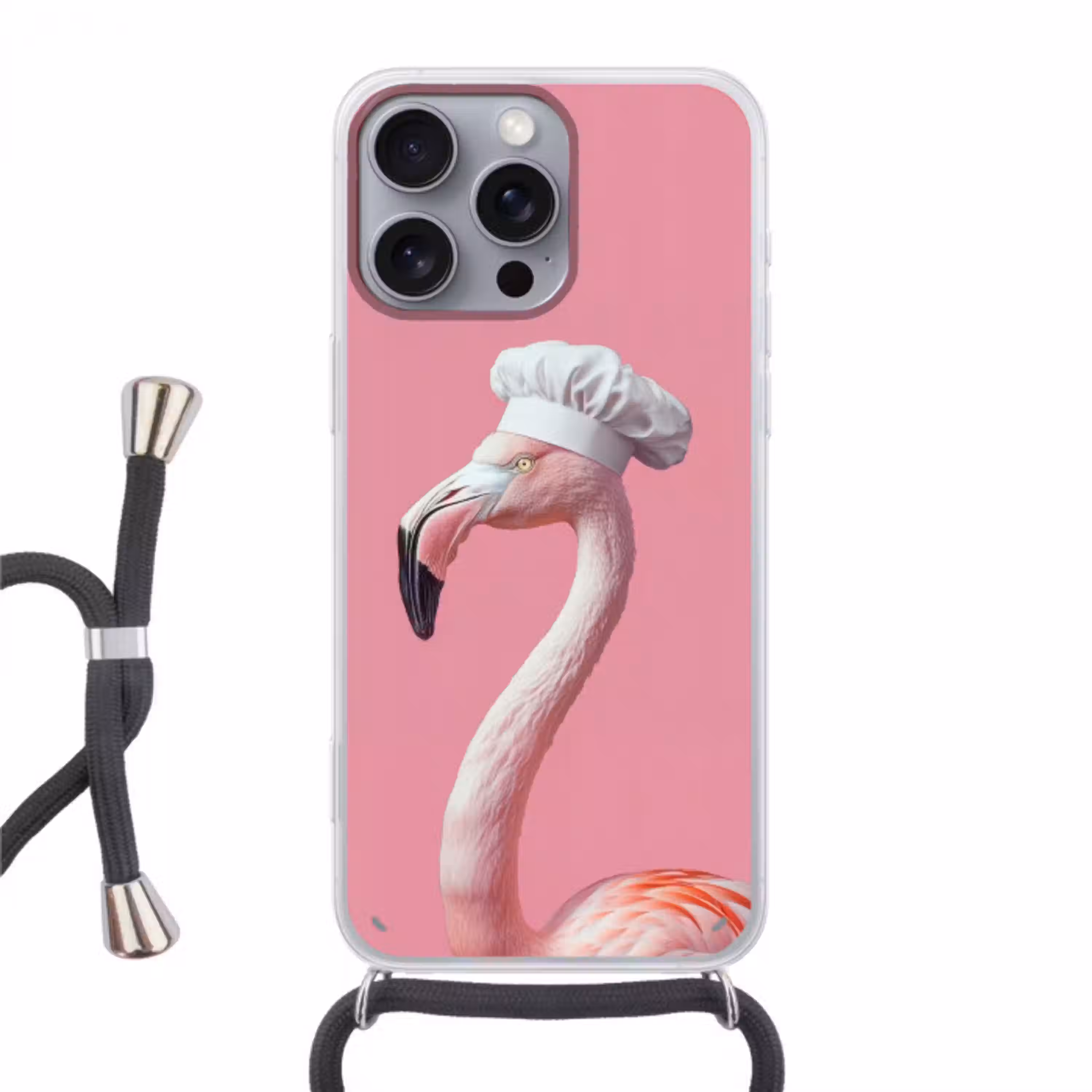 Flamingo - Roze - Koksmuts - Vogel Hoesje iPhone 16 Pro Max met koord klein -3d