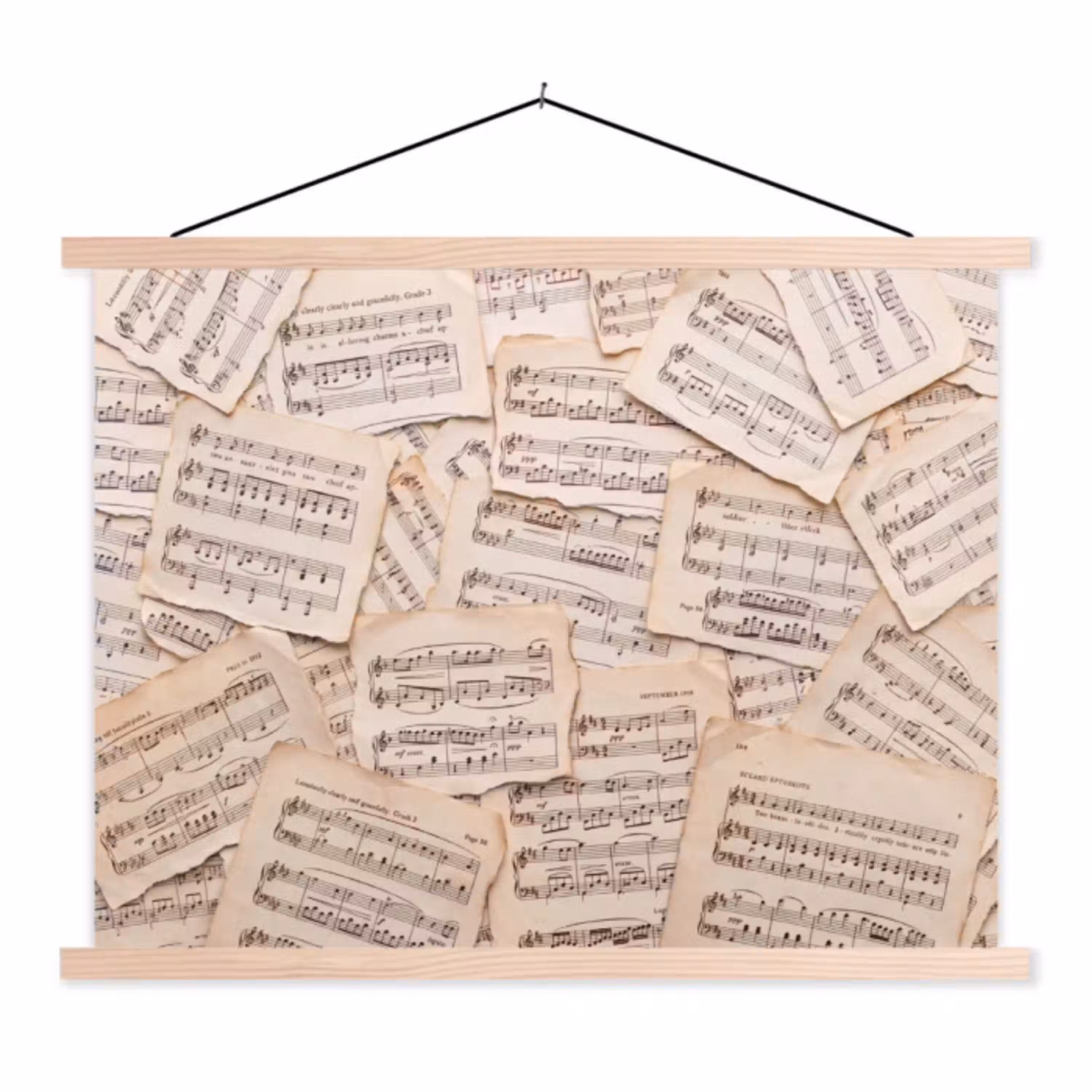 Bladmuziek - Oud - Noten - Vintage - Beige textielposter latten blank klein -3d