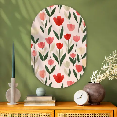 Tulpen - Modern - Roze Wandcirkel Ovaal Glas middel -sfeer2