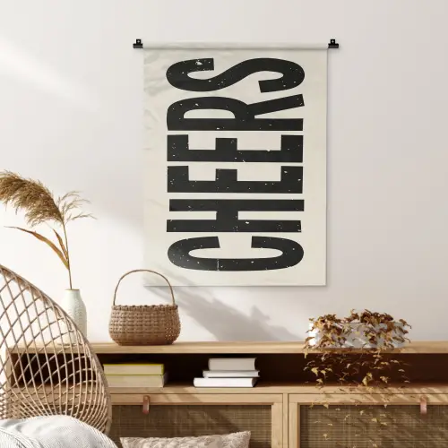 Cheers - Japandi - Zwart - Letters Wandkleed katoen klein -sfeer5