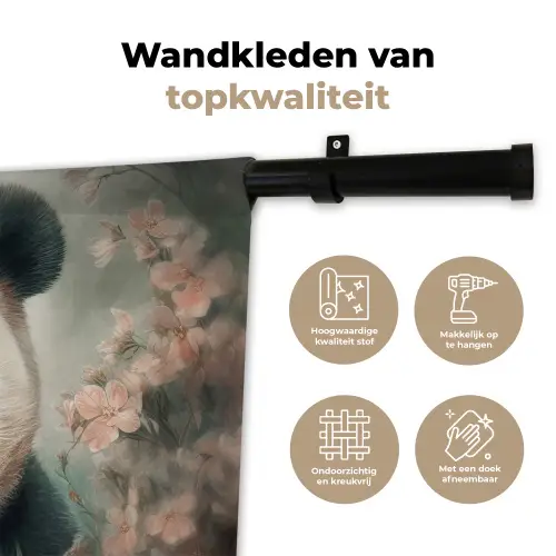 Panda - Dieren - Bloemen - Planten Wandkleed katoen klein -sfeer2