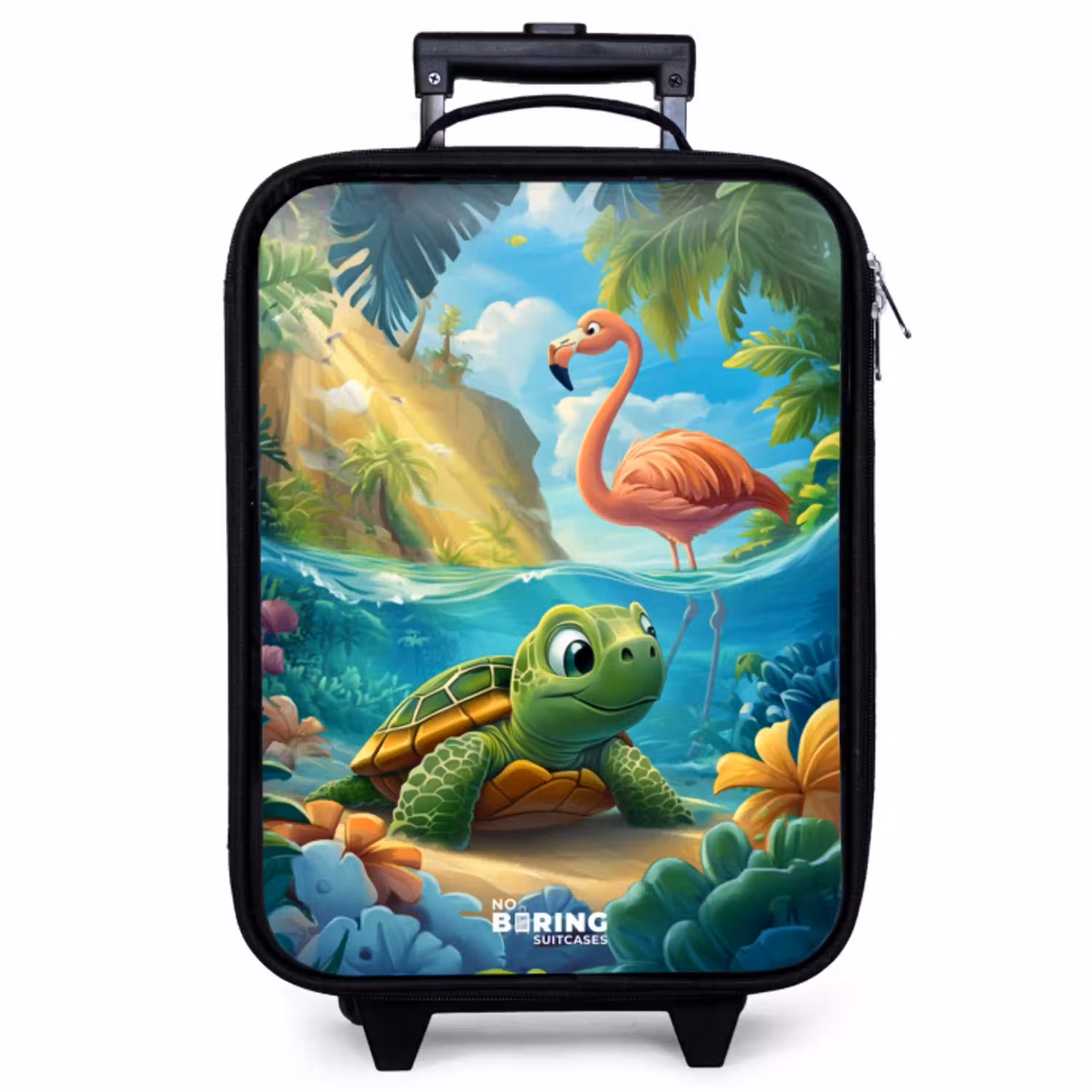 Schildpad in tropisch water met flamingo Kinderkoffer - Zwart klein -zzz_website3d
