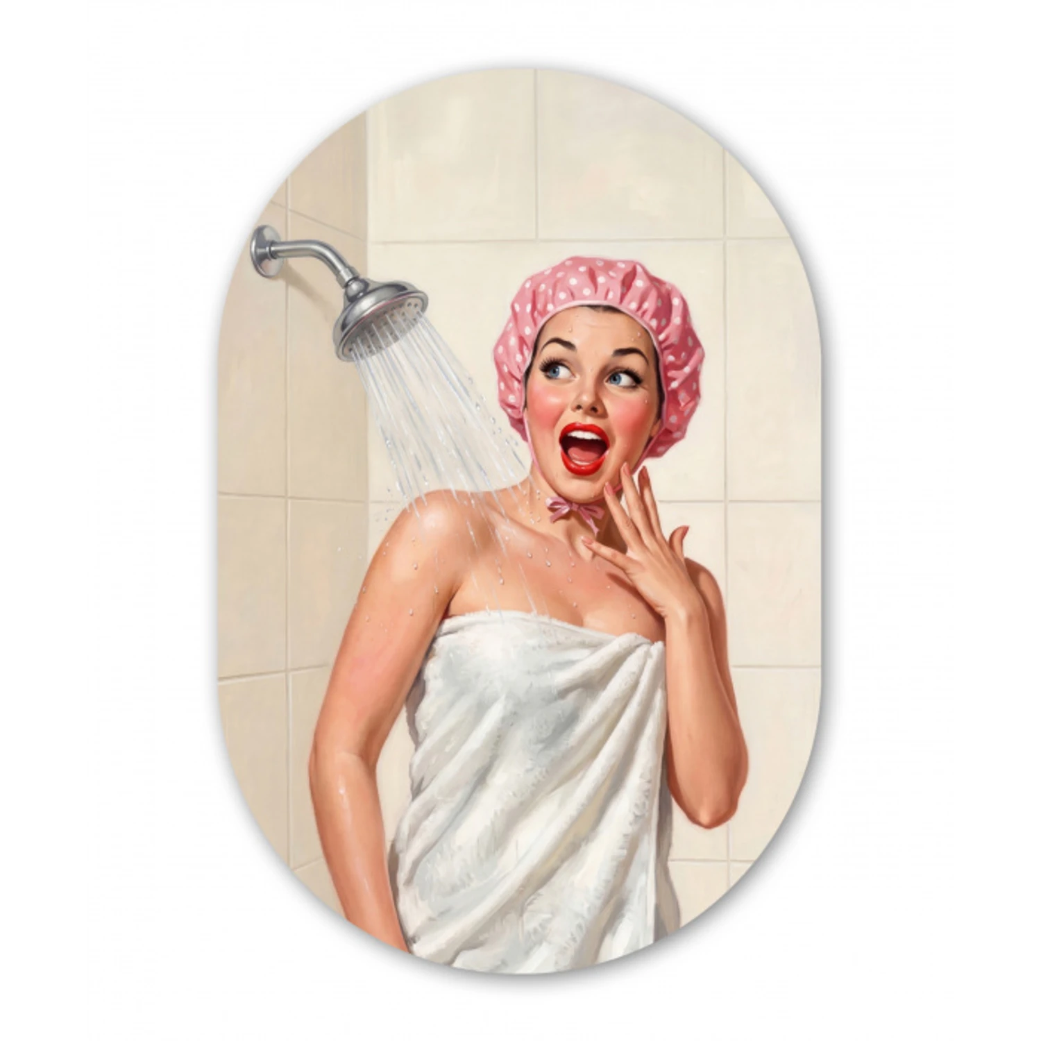 Vrouw - Douche - Roze Wandcirkel Ovaal Forex klein -3d