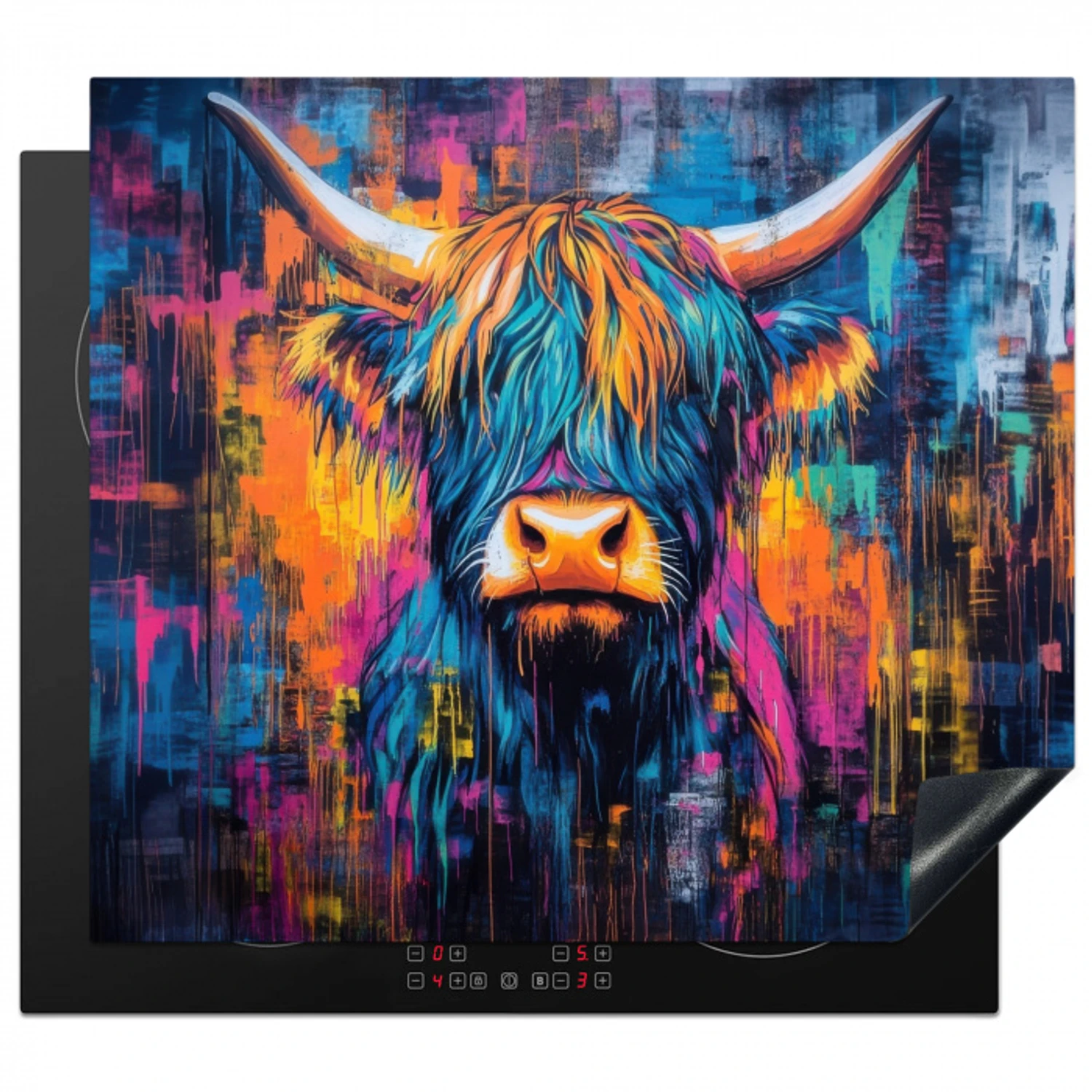 Schotse Hooglander - Abstract - Kleurrijk Inductie beschermer vinyl 3mm middel -3d