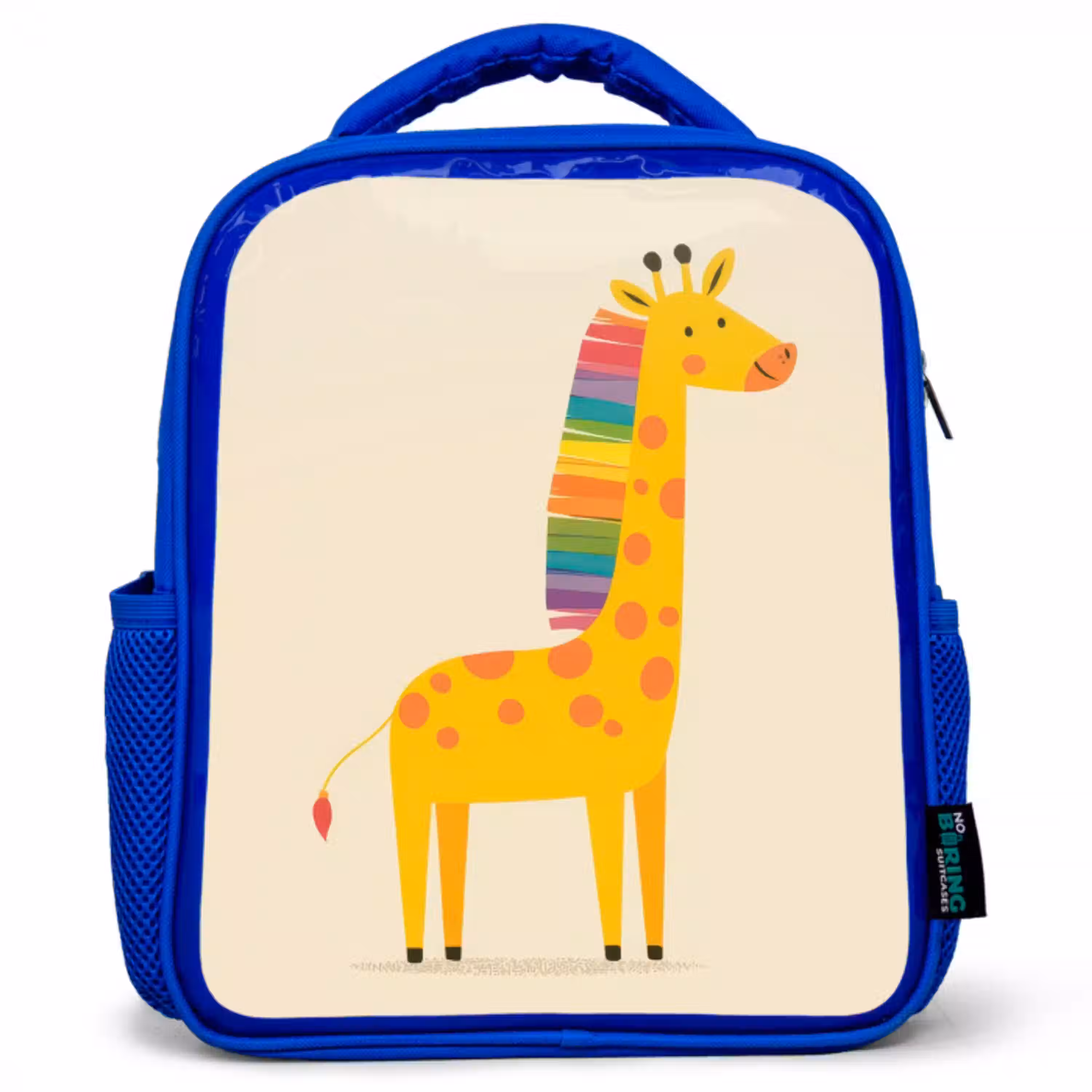 Giraffe - Regenboogmanen - Beige Kinderrugzak - Blauw middel -3d