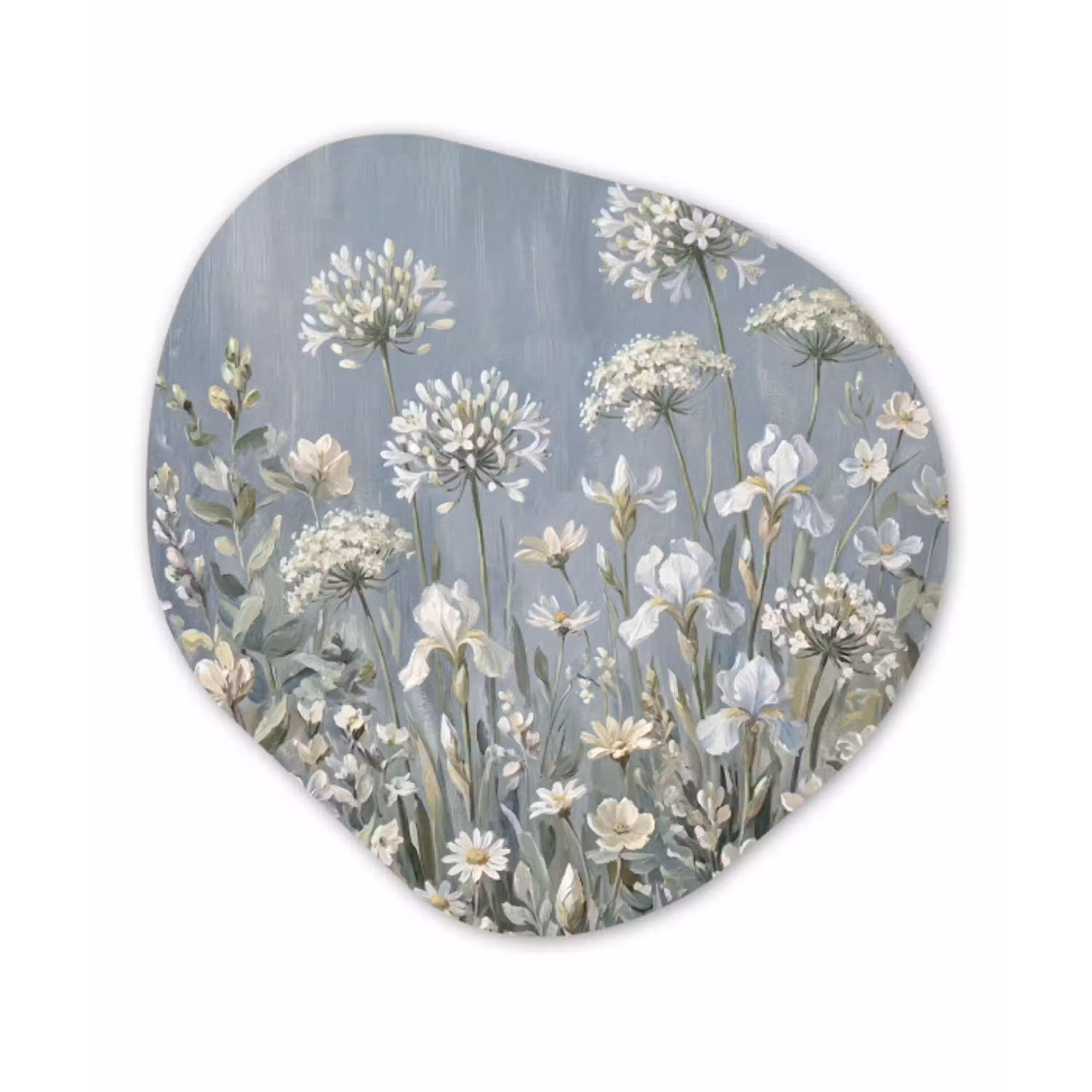 Bloemen - Botanisch - Blauw Wandcirkel Organisch Aluminium middel -3d