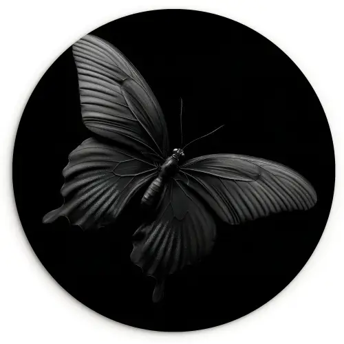 Vlinder - Zwart - Insect - Dieren Wandcirkel kunststof plaat 5mm dik klein -3d