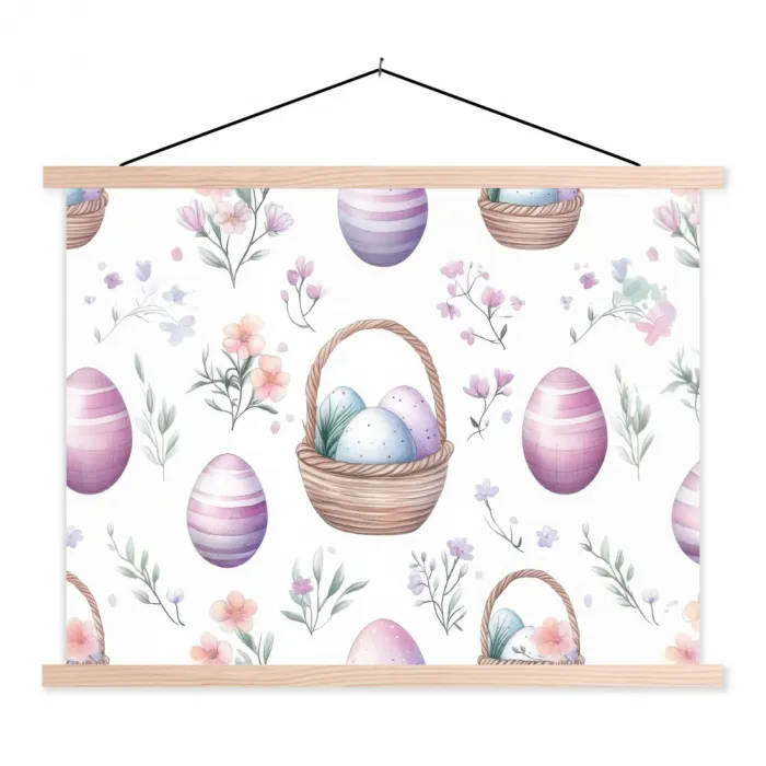 Bloemen - Paaseieren - Patroon textielposter latten blank klein -3d