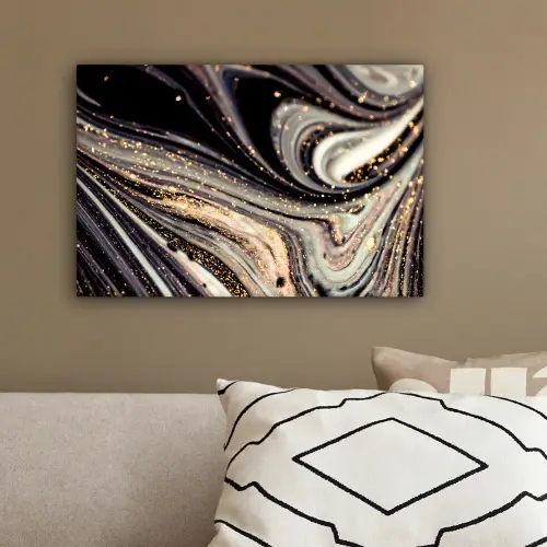 Marmerlook - Zwart - Goud - Wit - Glitter - Marmer canvas 2cm klein -sfeer3