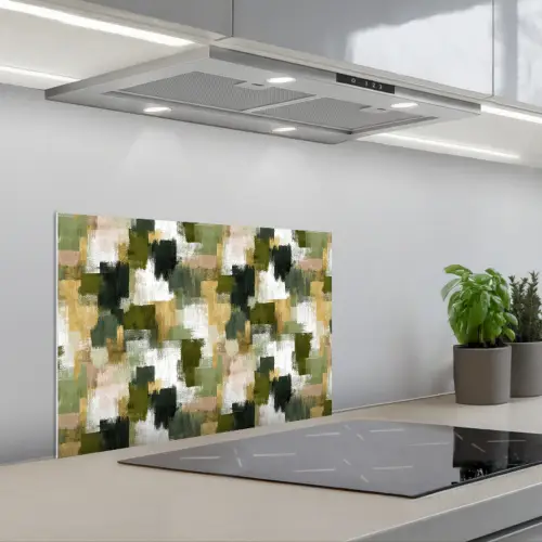 Penseelstrepen - Mos - Groentinten keuken achterwand spatscherm klein 900 -3d_schuin