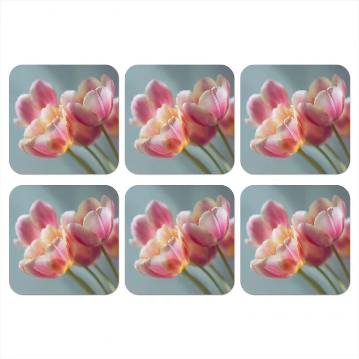 Tulpen - Roze - Stelen onderzetter kurk middel -3d