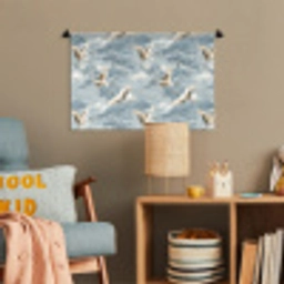 Wolken - Kraanvogels - Blauw Wandkleed katoen klein 269 -wsfeer4_kind