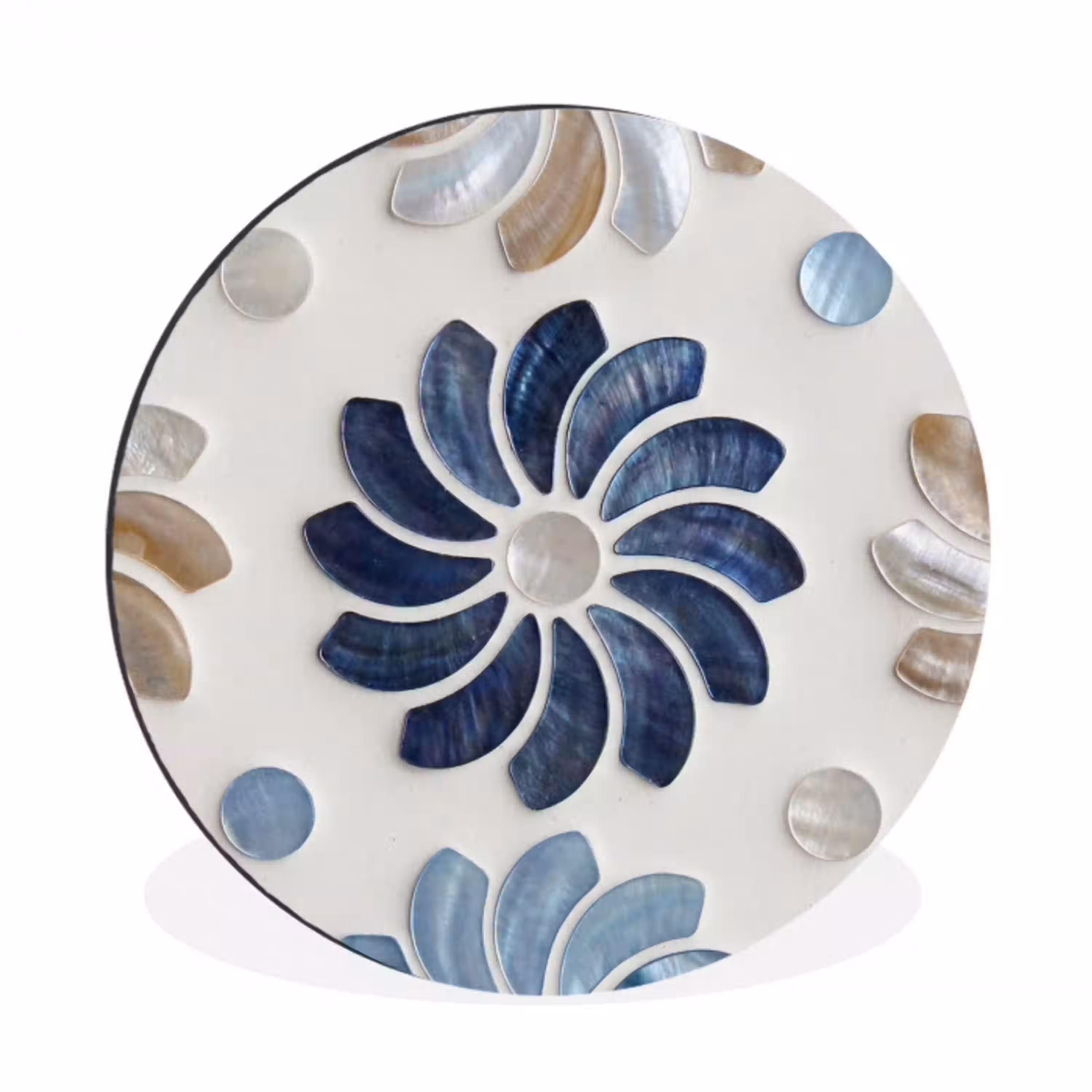 Bloemen - Parelmoer - Abstract - Patroon - Blauw Wandcirkel aluminium klein -3d