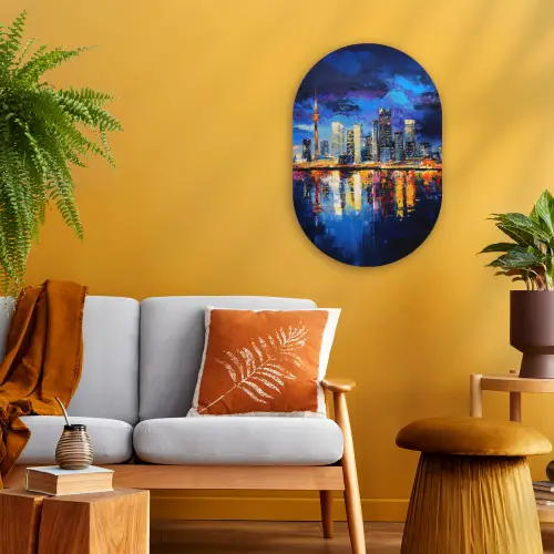 Skyline Toronto - Modern - Stadslicht - Blauw Wandcirkel Ovaal Forex klein -sfeer4