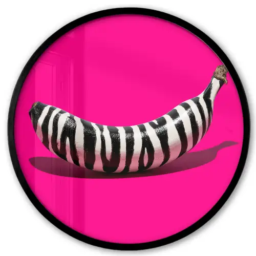 Banaan - Zebraprint - Roze Fotolijst rond zonder passe partout klein -3d