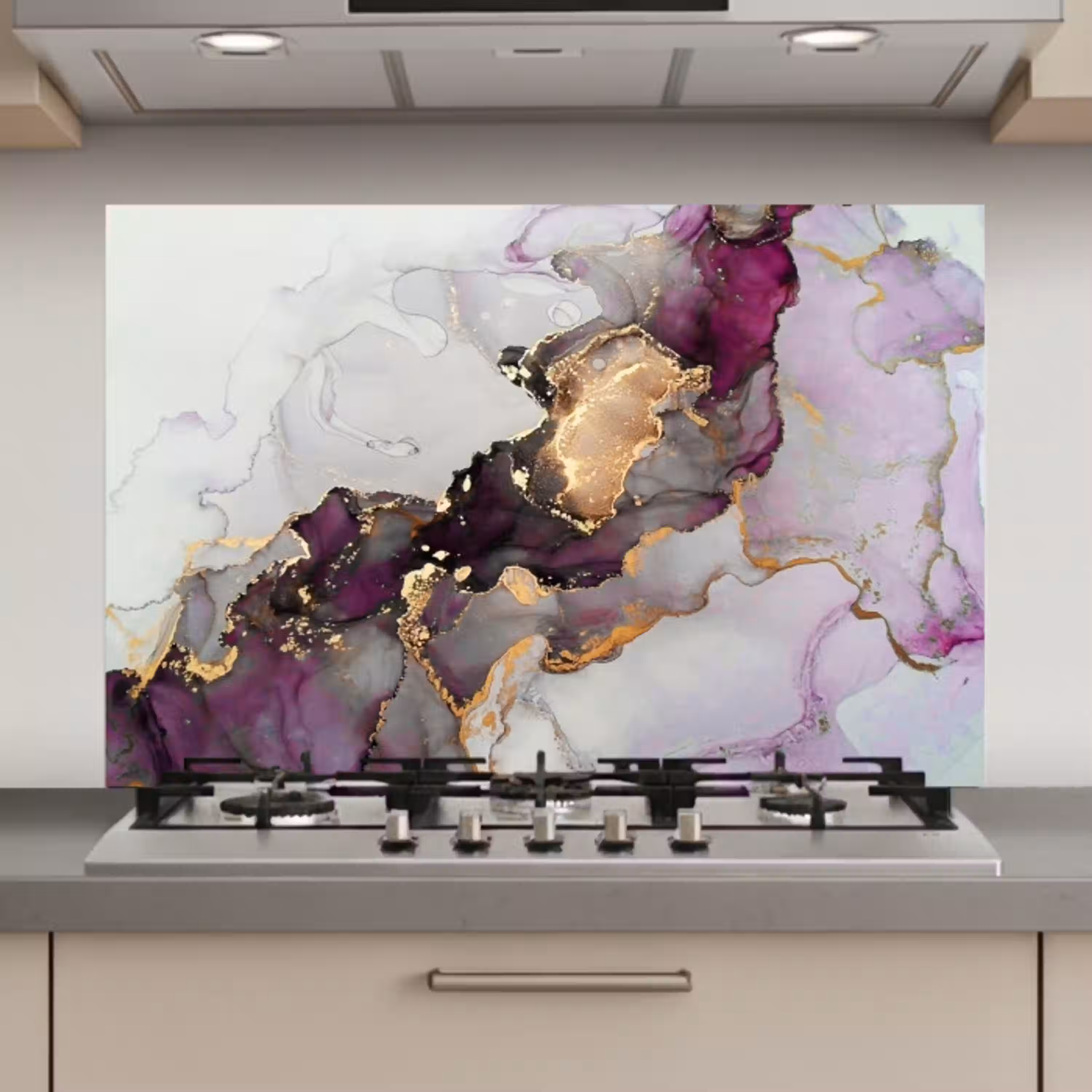 Marmer - Abstract - Goud - Paars keuken achterwand spatscherm klein -3d_website