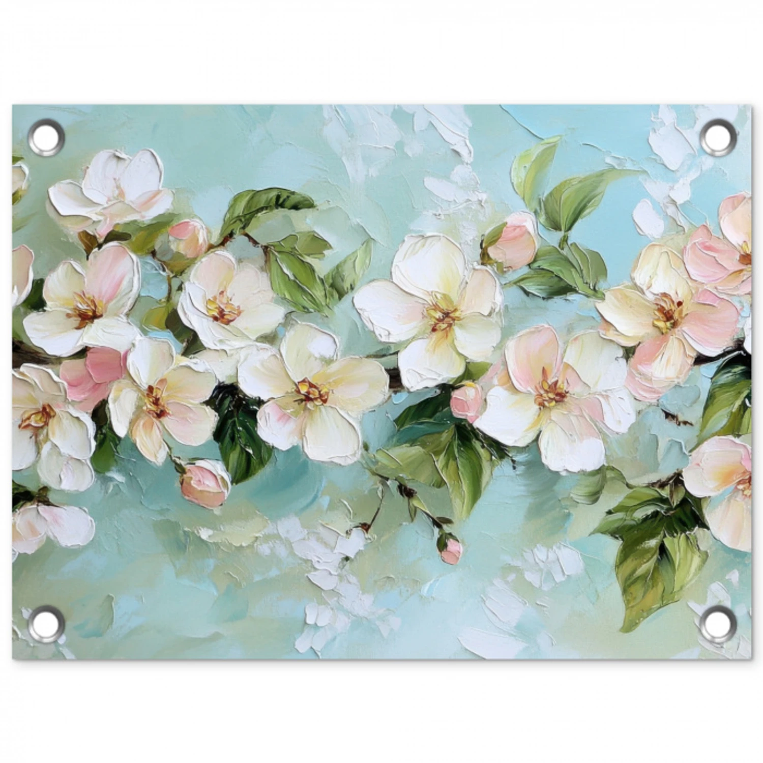 Bloesem - Bladeren - Lichtblauw tuinposter los doek klein -3d