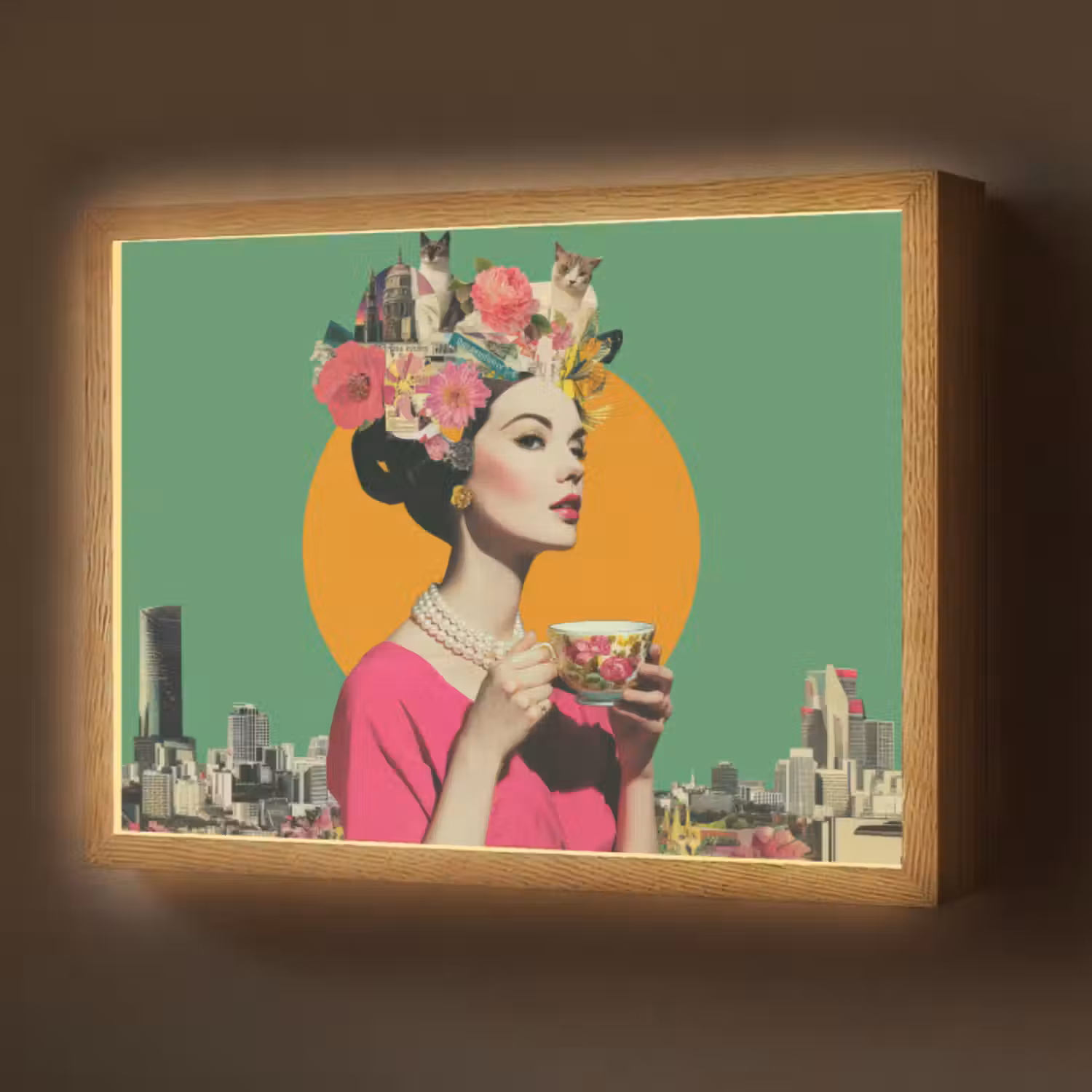 Lightbox - Wandlamp - Retro - Vrouw - Stad - Zon