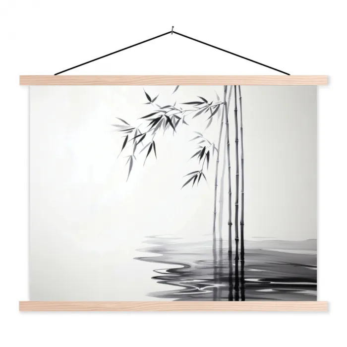 Bamboestammen - Water - Minimalistisch - Wit textielposter latten blank klein -3d