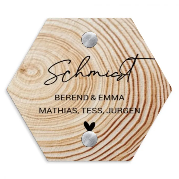 Holzmaserung - Elegant Naambord Hexagon klein -3d
