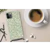 Bloemen - Print - Groen - Wit Hoesje iPhone 12 Pro met koord klein -oordop