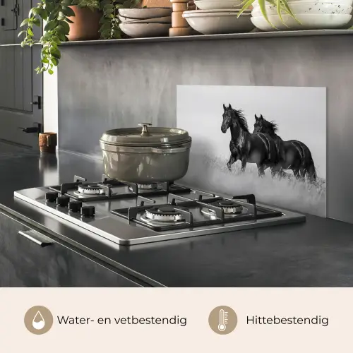 Paarden - Gras - Zwart - Wit keuken achterwand spatscherm klein -usp_NL