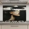 Gezicht - Vrouw - Zwart - Abstract keuken achterwand spatscherm klein -3d_website