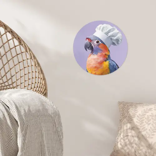 Papegaai - Koksmuts - Paars - Cute Wandcirkel behangsticker klein -sfeer4