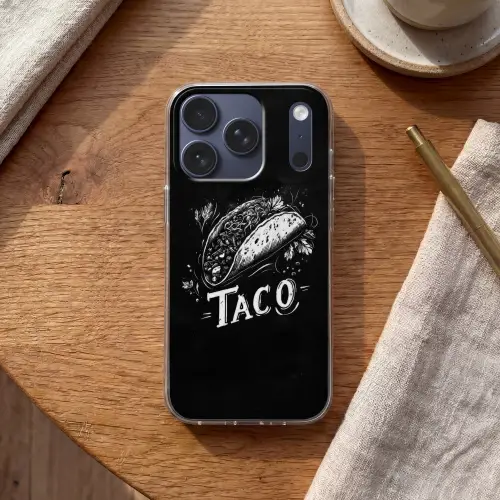 Taco - Kruiden - Witte krijtstijl - Tekst Telefoonhoesje iPhone 17 Pro klein -sfeer1