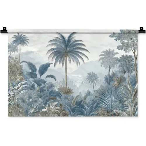 Jungle - Modern - Blauw - Groen Wandkleed katoen klein -zz3d