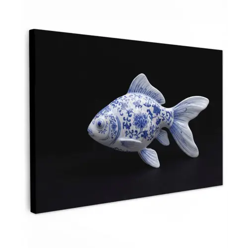Porselein - Goudvis - Delfts - Blauw canvas 2cm klein -z3d