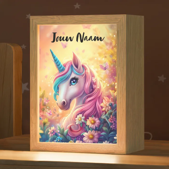 Eenhoorn - Roze - Kleurrijk - Sprookjesbos Light Box met kabel (Kinderlampje) klein -zzz_3d_website