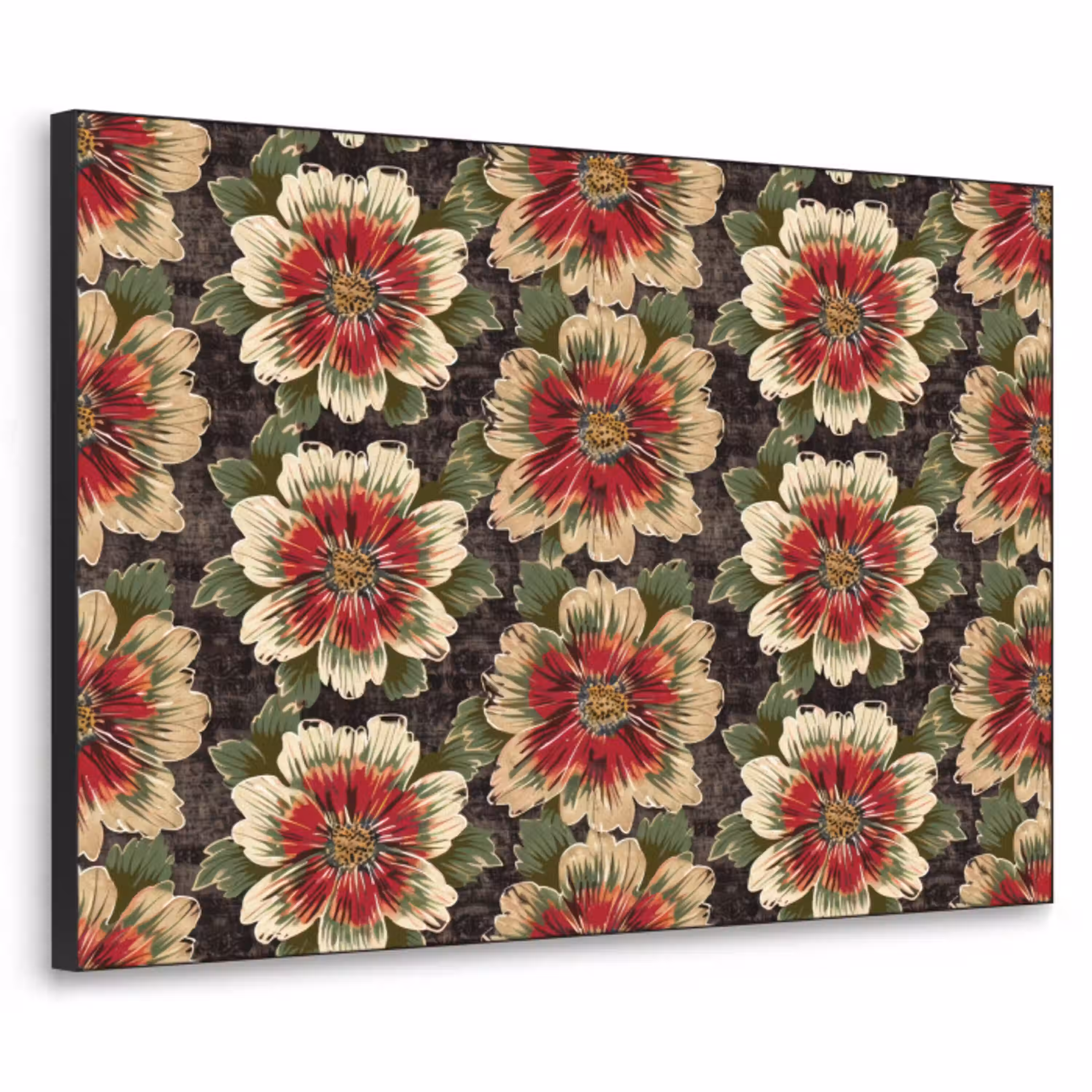 Bloemen - Klassiek - Patroon - Rood Textielframe zwart klein 947 -3d