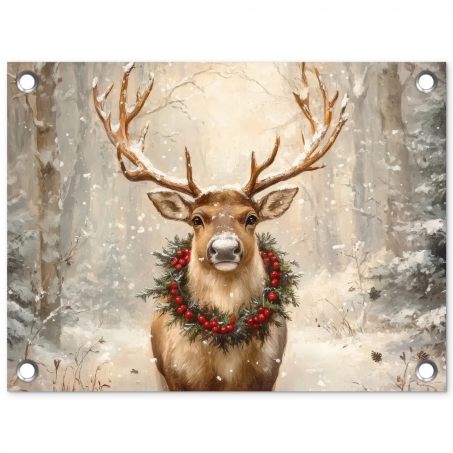 Kerst - Rendier - Winter - Krans tuinposter los doek klein -3d