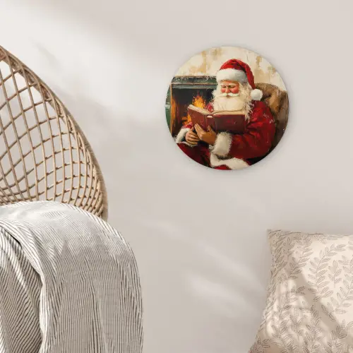 Kerst - Kerstman - Winter - Open Haard Wandcirkel kunststof plaat 5mm dik klein -sfeer5