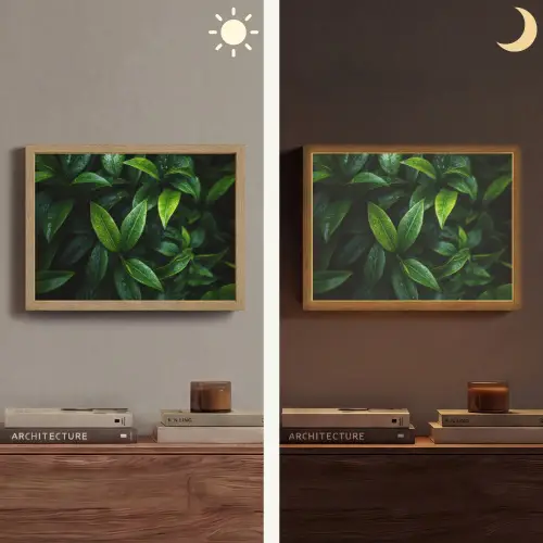 Bladeren - Regendruppels - Licht - Groen Light Box met batterij (Wandlamp) middel -sfeer3