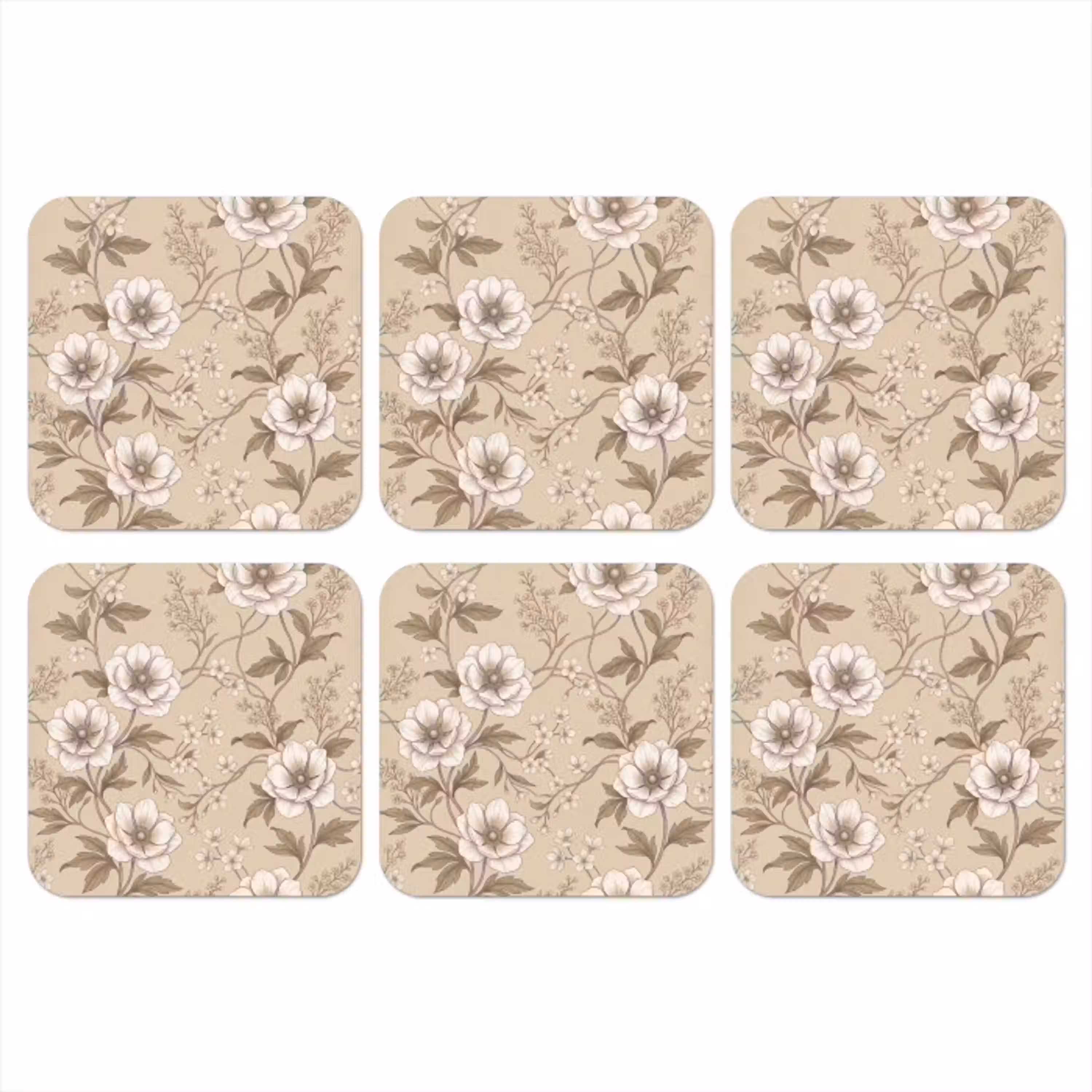 Bloemen - Patroon - Beige onderzetter kurk middel -3d