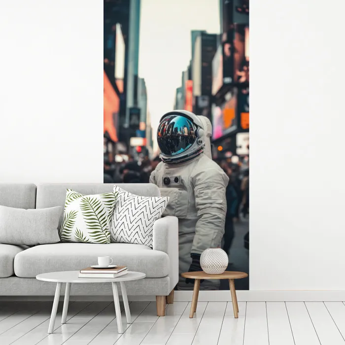 Stad - Mensen - Astronaut - Wit fotobehang vinyl groot -woonkamer