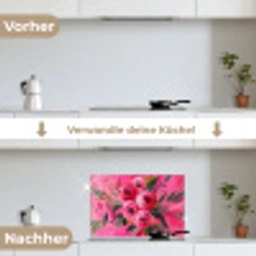 Bloemen - Verf - Roze keuken achterwand spatscherm klein -voor_na_DE