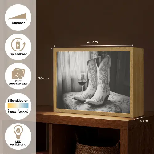 Wijn - Cowboylaarzen - Raamlicht - Wit Light Box met batterij (Wandlamp) middel -USP_websiteoverzichtNL