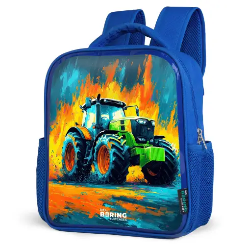 Tractor - Groen - Abstract - Penseelstreken Kinderrugzak - Blauw middel -schuin