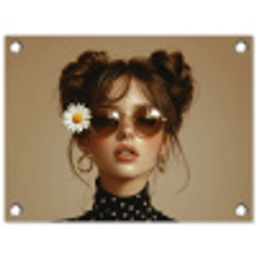 Vrouw - Beige - Bloem - Modern - Portret tuinposter los doek klein -3d