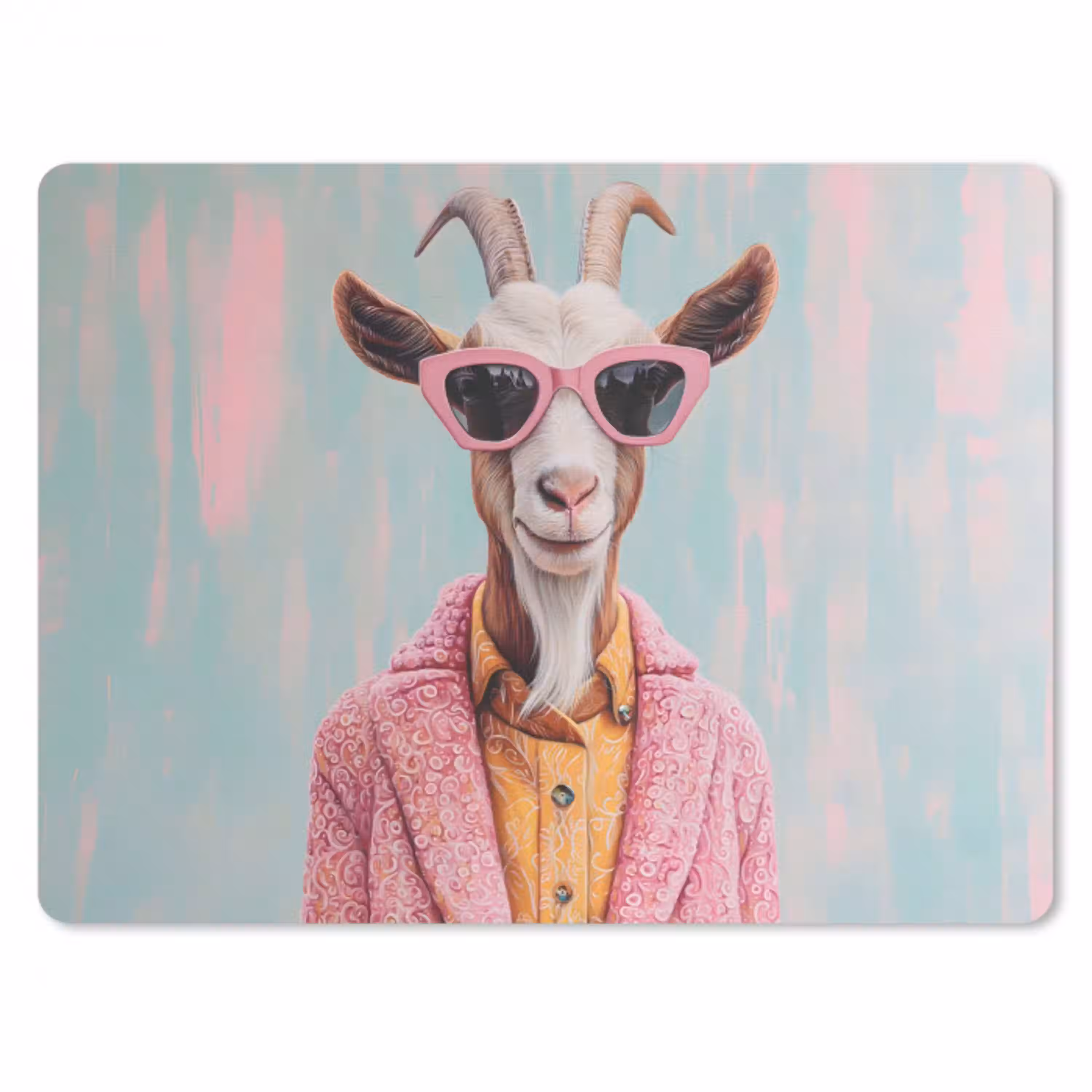 Zonnebril - Roze - Geit - Horen muismat rubber klein -3d