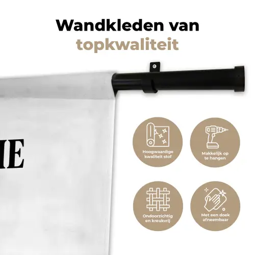 Tekst - Modern - Zwart - Wit Wandkleed katoen klein -sfeer2