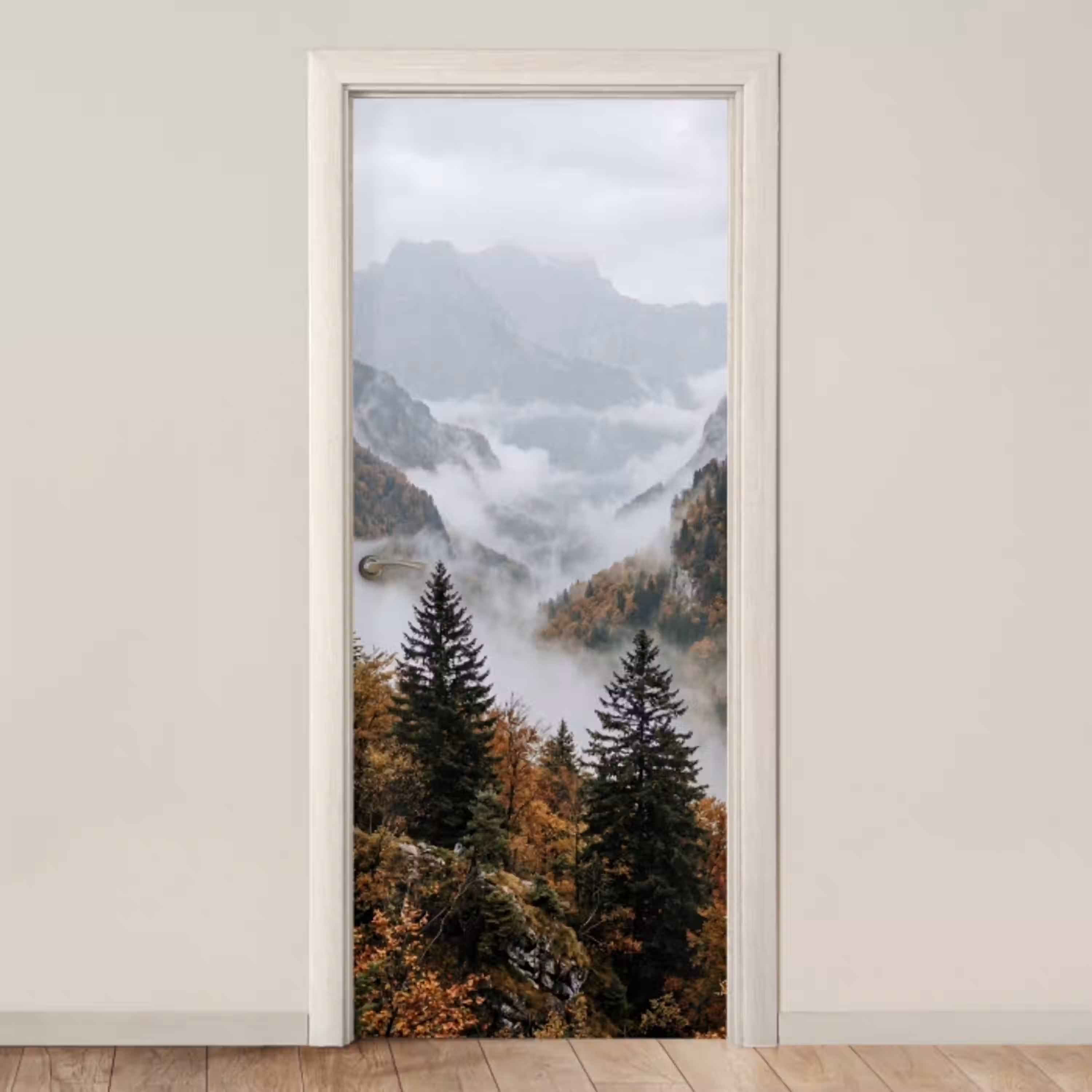 Bergen - Vallei - Mist - Herfst - Natuur deurposter klein -3d_beige