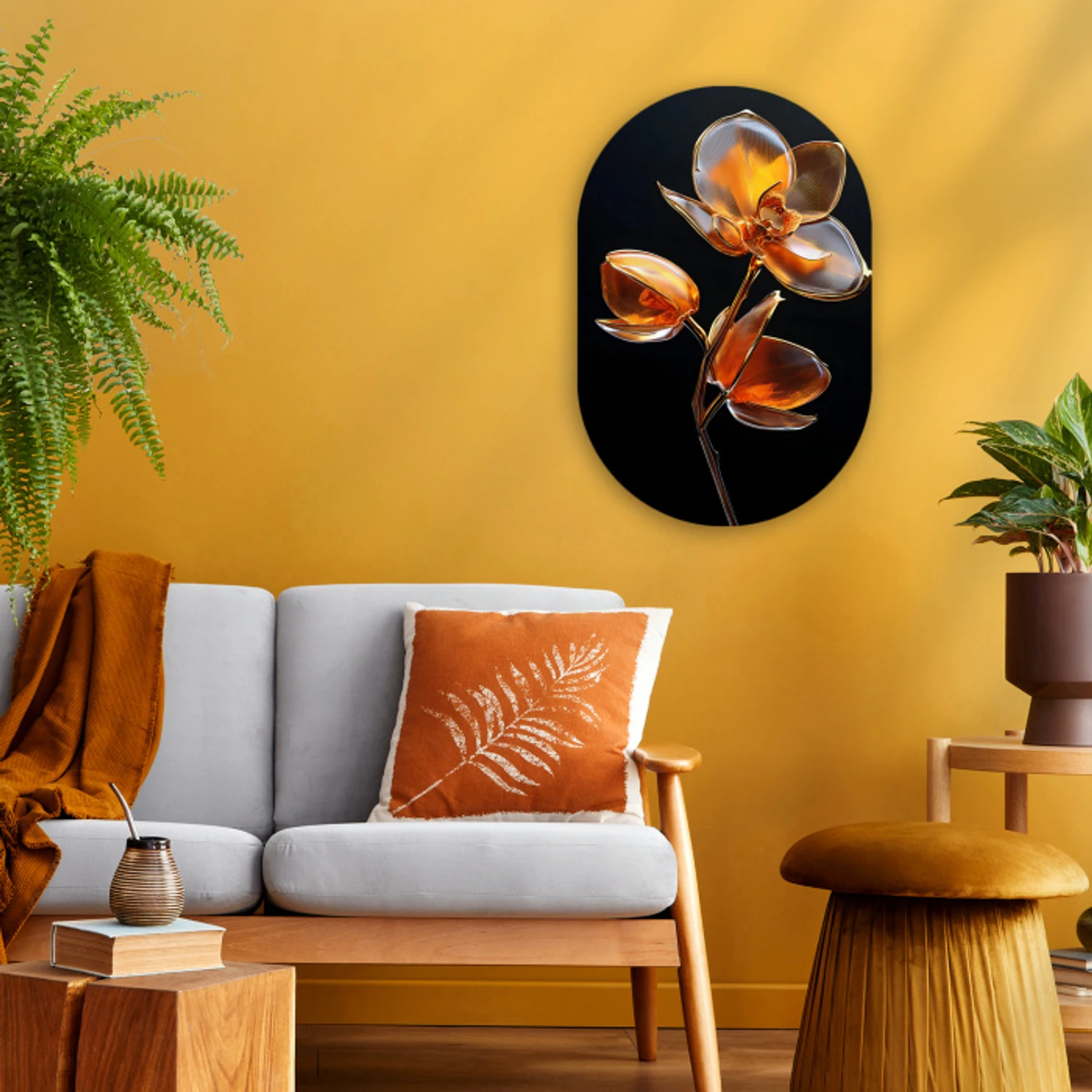 Bloem - Orchidee - Oranje Wandcirkel Ovaal Forex klein -sfeer4