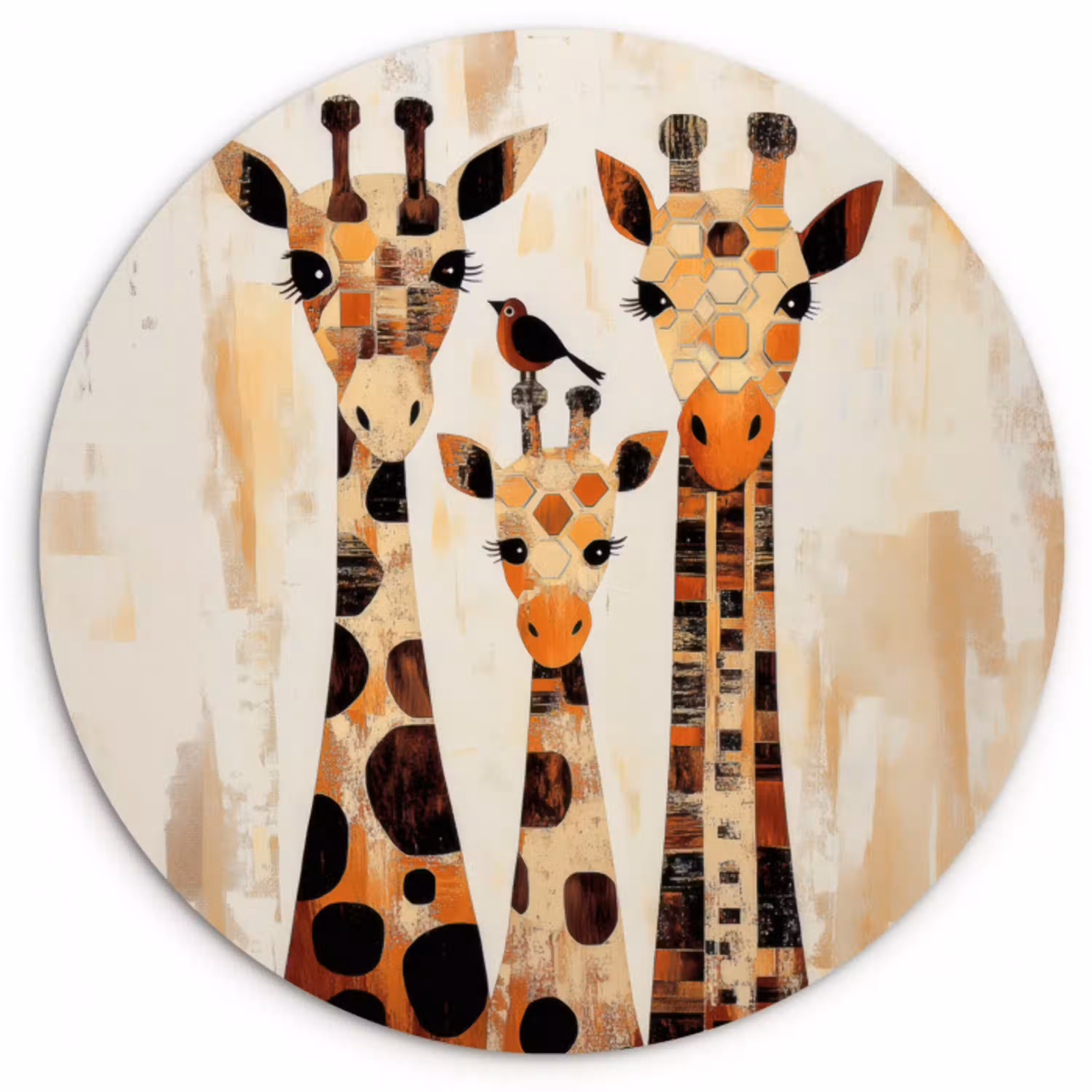Giraffen - Cartoon - Crème Wandcirkel kunststof plaat 5mm dik klein -3d
