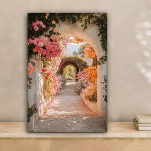 Doorkijk - Boog - Bloemen - Pastel canvas 2cm klein -sfeer1