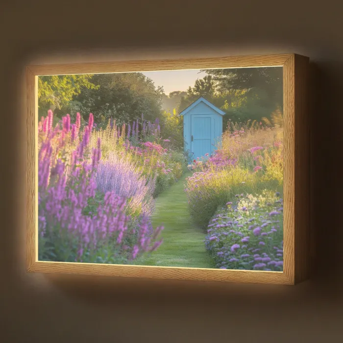 Tuinhuisje - Blauw - Bloemen Light Box met batterij (Wandlamp) middel -z3d_website